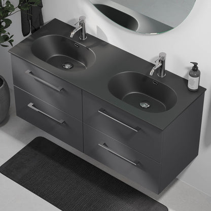 Badrumsmöbel med klassiska fronter - SLIM - 80x36x57 cm - antracitgrå - tvättställ i kompositmaterial - kromade handtag - Horten