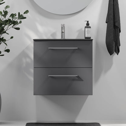 Badrumsmöbel med klassiska fronter - SLIM - 80x36x57 cm - antracitgrå - tvättställ i kompositmaterial - kromade handtag - Horten