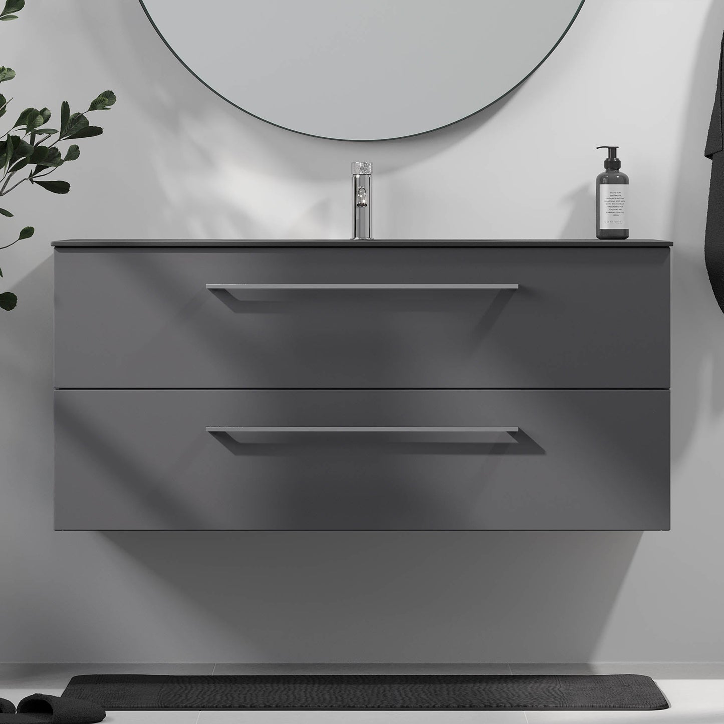 Badrumsmöbel med klassiska fronter - SLIM - 80x36x57 cm - antracitgrå - tvättställ i kompositmaterial - kromade handtag - Horten