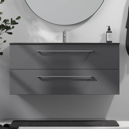 Badrumsmöbel med klassiska fronter - SLIM - 80x36x57 cm - antracitgrå - tvättställ i kompositmaterial - kromade handtag - Horten