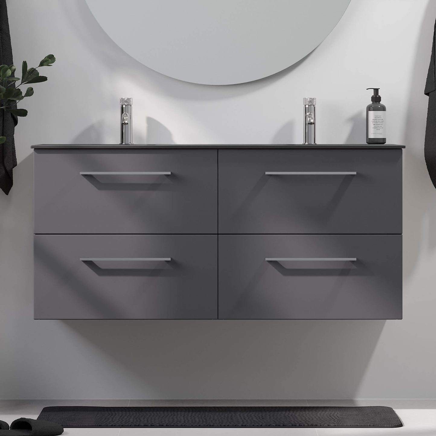 Badrumsmöbel med klassiska fronter - SLIM - 80x36x57 cm - antracitgrå - tvättställ i kompositmaterial - kromade handtag - Horten