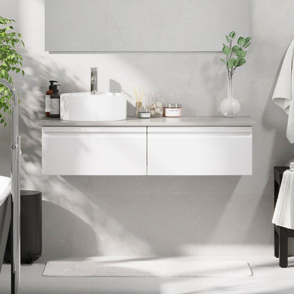 Badrumsmöbel med modern integrerad front - 80x46x29 cm - mattvit - grå bänkskiva med porslinstvättställ - Mirage