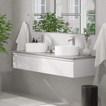 Badrumsmöbel med modern integrerad front - 80x46x29 cm - mattvit - grå bänkskiva med porslinstvättställ - Mirage