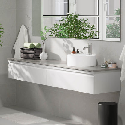 Badrumsmöbel med modern integrerad front - 80x46x29 cm - mattvit - grå bänkskiva med porslinstvättställ - Mirage