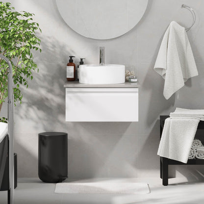 Badrumsmöbel med modern integrerad front - 100x46x29 cm - mattvit - grå bänkskiva med porslinstvättställ - Mirage