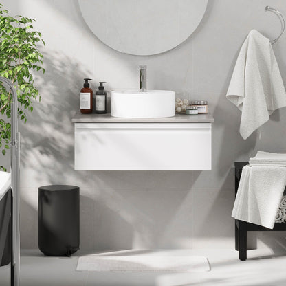 Badrumsmöbel med modern integrerad front - 120x46x29 cm - mattvit - grå bänkskiva med porslinstvättställ - Mirage