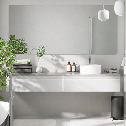 Badrumsmöbel med modern integrerad front - 120x46x29 cm - mattvit - grå bänkskiva med porslinstvättställ - Mirage