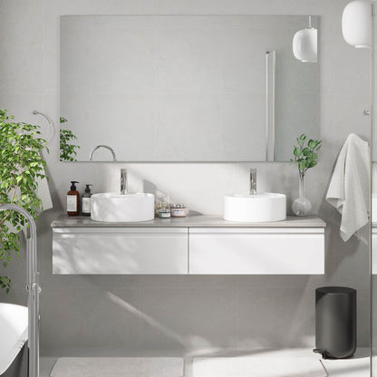 Badrumsmöbel med modern integrerad front - 120x46x29 cm - mattvit - grå bänkskiva med porslinstvättställ - Mirage
