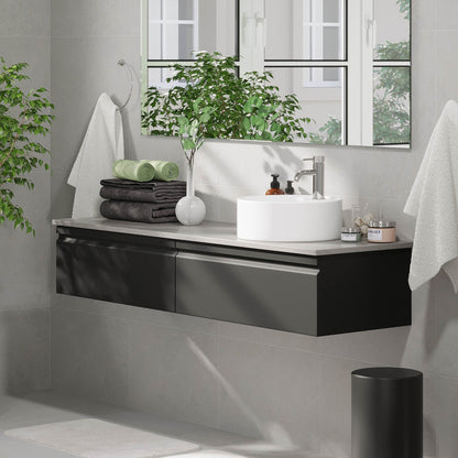 Badrumsmöbel med modern integrerad front - 120x46x29 cm - mattsvart - grå bänkskiva med porslinstvättställ - Mirage
