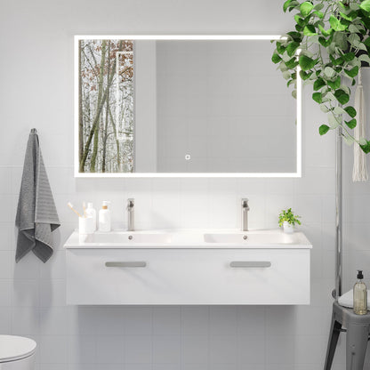 Badrumsmöbel med klassisk front - 100x46x29 cm - mattvit - porslinstvättställ - satinhandtag - Colina