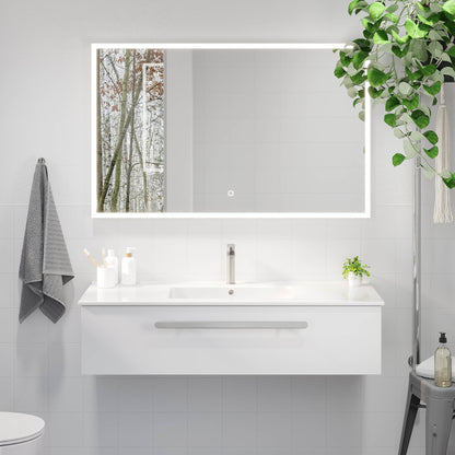 Badrumsmöbel med klassisk front - 100x46x29 cm - mattvit - porslinstvättställ - satinhandtag - Colina