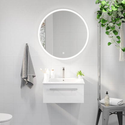 Badrumsmöbel med klassisk front - 100x46x29 cm - mattvit - porslinstvättställ - satinhandtag - Colina