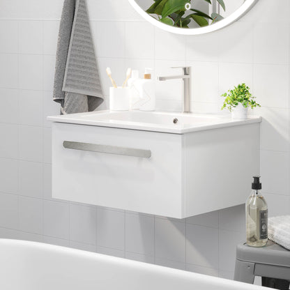 Badrumsmöbel med klassisk front - 100x46x29 cm - mattvit - porslinstvättställ - satinhandtag - Colina