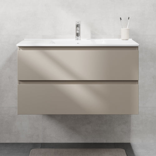 Badrumsmöbel med klassiska integrerade fronter - 90x46x50 cm - Marakesh - porslinstvättställ - Kenwood