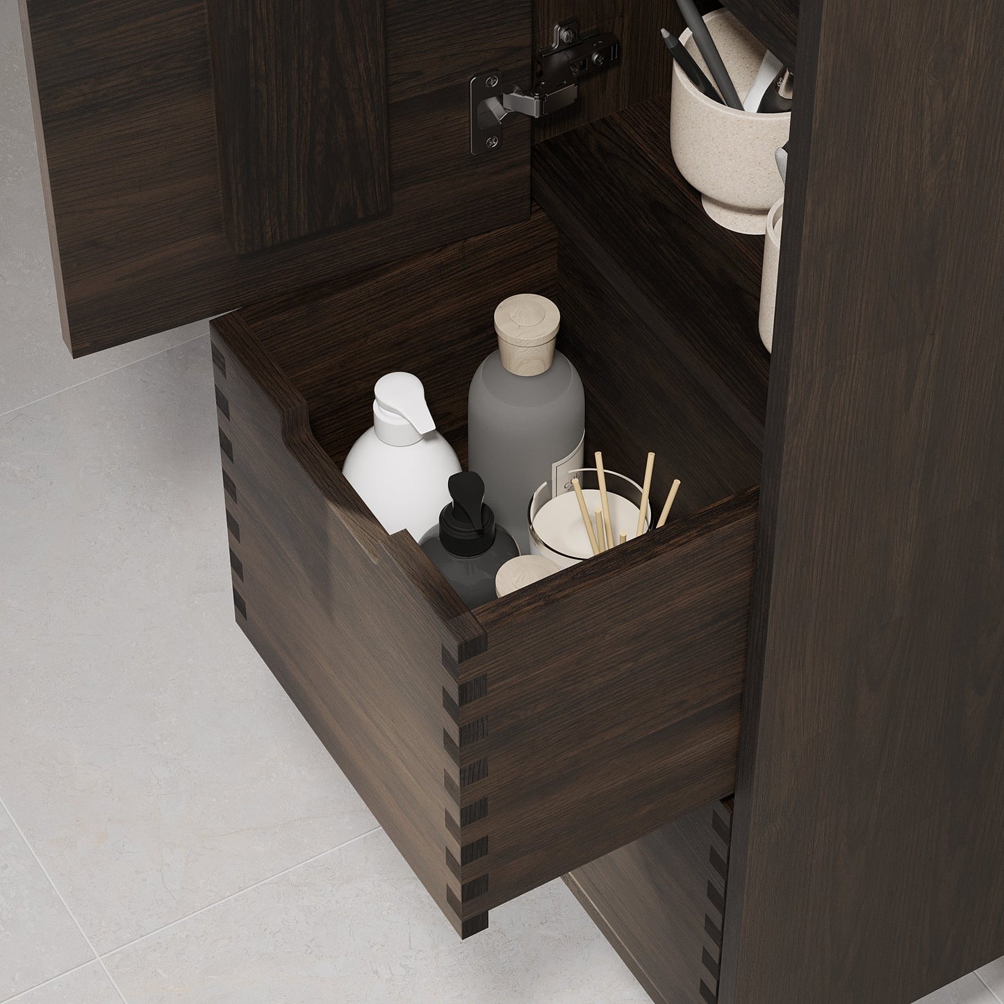 Högskåp i massiv ek - 2 lådor - 1 dörr - 35x32x171 cm - svart ek - Troldeskoven