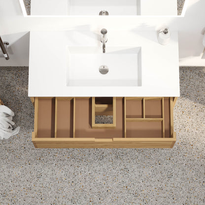 Badrumsmöbel i massiv ek - 2 lådor med fingerskarv - 60x46x57 cm - oljad ek - tvättställ i solid surface - Egeskov