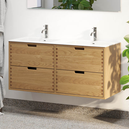 Badrumsmöbel i massiv ek - 2 lådor med fingerskarv - 80x46x57 cm - oljad ek - tvättställ i solid surface - Egeskov