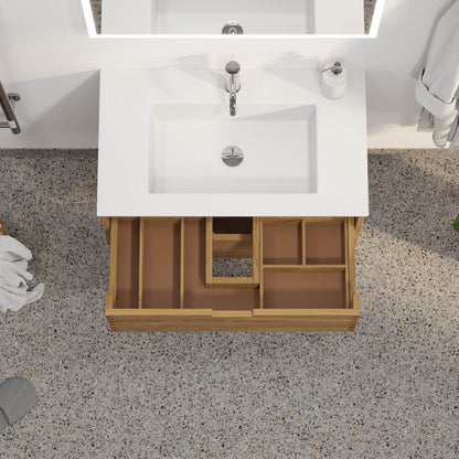 Badrumsmöbel i massiv ek - 2 lådor med fingerskarv - 100x46x57 cm - oljad ek - tvättställ i solid surface - Egeskov