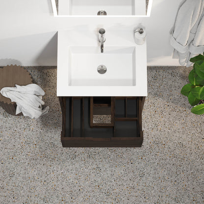 Badrumsmöbel i massiv ek - 2 lådor med fingerskarv - 80x46x57 cm - svart ek - tvättställ i solid surface - Egeskov