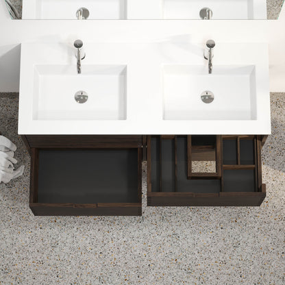 Badrumsmöbel i massiv ek - 2 lådor med fingerskarv - 80x46x57 cm - svart ek - tvättställ i solid surface - Egeskov