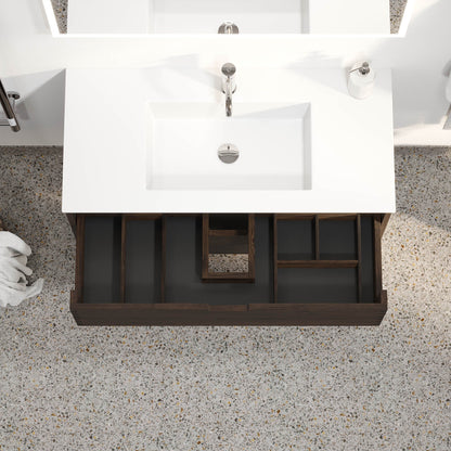 Badrumsmöbel i massiv ek - 2 lådor med fingerskarv - 100x46x57 cm - svart ek - tvättställ i solid surface - Egeskov
