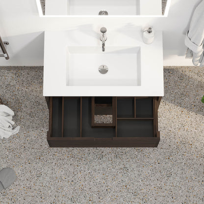 Badrumsmöbel i massiv ek - 2 lådor med fingerskarv - 120x46x57 cm - svart ek - dubbeltvättställ i solid surface - Egeskov