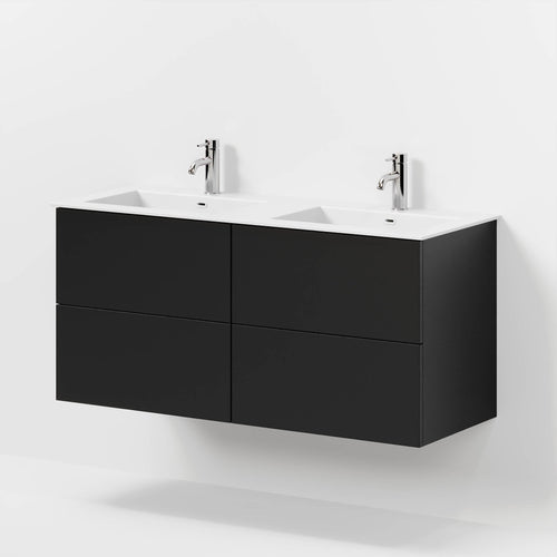 Badrumsmöbel med klassisk Fronter - 120x46x57 cm - mattsvart - solid surface dubbeltvättställ - Viborg