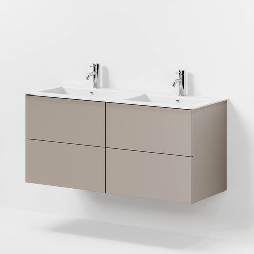Badrumsmöbel med klassisk Fronter - 120x46x57 cm - Beige - solid surface dubbeltvättställ - Viborg