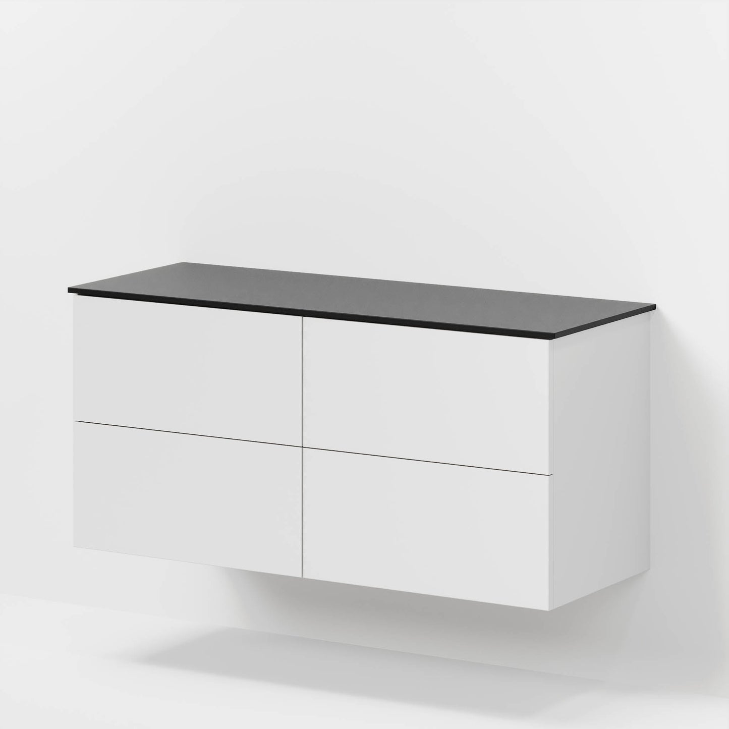 Badrumsmöbel med klassisk Fronter - 120x46x56 cm - Matt vit - melaminbänkskiva i Matt svart för två Tvättställ - Virklund