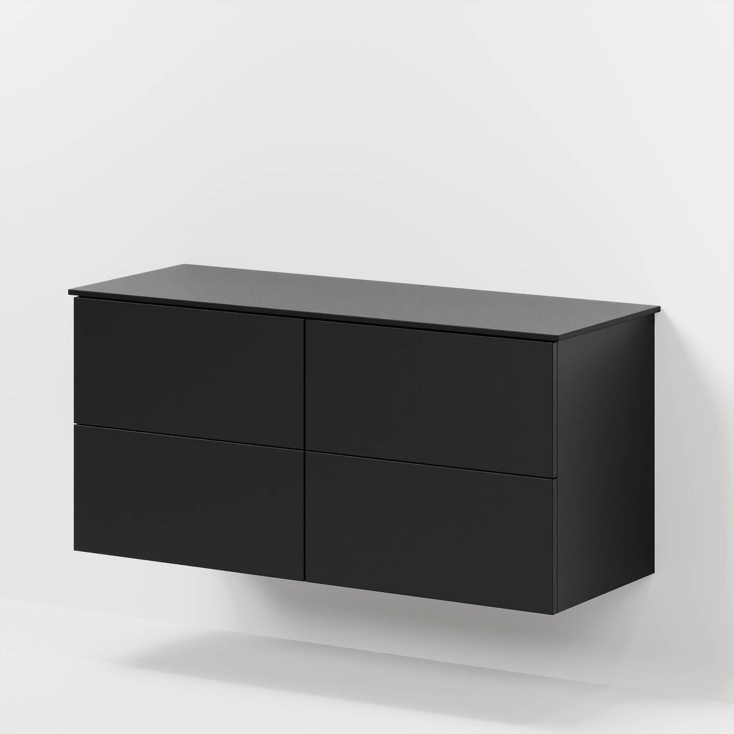 Badrumsmöbel med klassisk Fronter - 120x46x56 cm - Matt svart - bänkskiva i melamin i Matt svart för två Tvättställ - Virklund