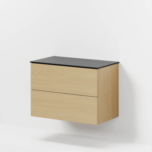 Badrumsmöbel med klassisk Fronter - 80x46x56 cm - ek - bänkskiva i melamin i Matt svart - Virklund