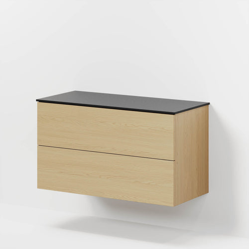 Badrumsmöbel med klassisk Fronter - 100x46x56 cm - ek - bänkskiva i melamin i Matt svart - Virklund