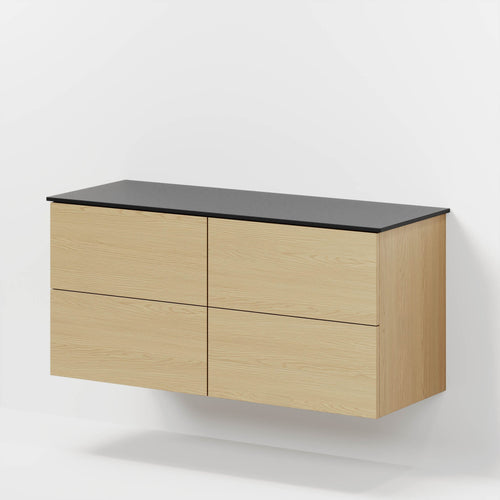 Badrumsmöbel med klassisk Fronter - 120x46x56 cm - ek - bänkskiva i melamin i Matt svart för två Tvättställ - Virklund