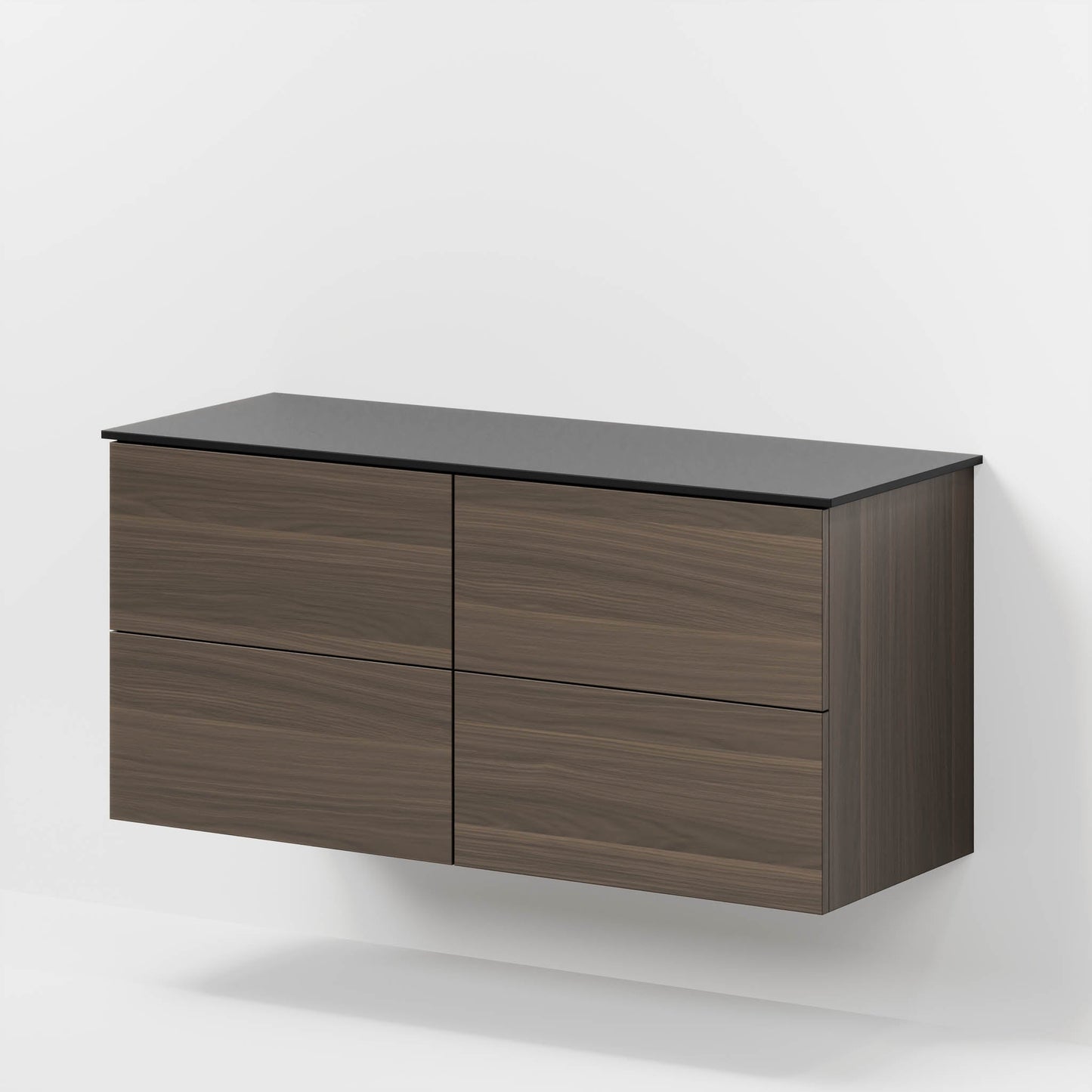 Badrumsmöbel med klassiskt Fronter - 120x46x56 cm - valnöt - melaminbänkskiva i Matt svart för två Tvättställ - Virklund