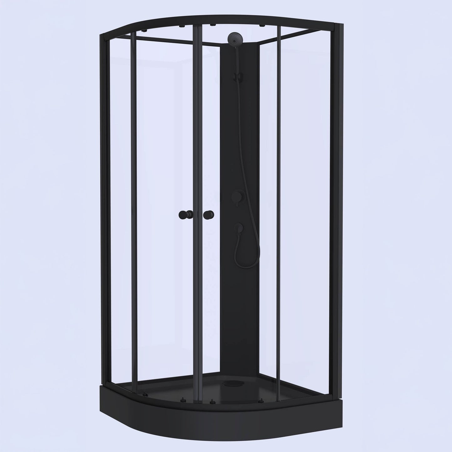Duschkabin halvrund 90x90x195 cm - svarta profiler - klarglas - inkl. blandare och dusch - Austin