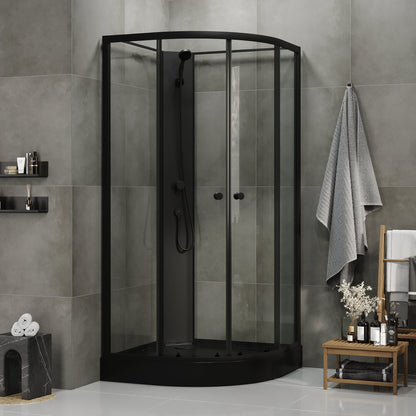 Duschkabin halvrund 90x90x195 cm - svarta profiler - klarglas - inkl. blandare och dusch - Austin