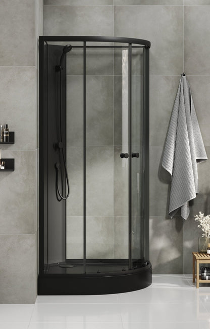 Duschkabin halvrund 90x90x195 cm - svarta profiler - klarglas - inkl. blandare och dusch - Austin