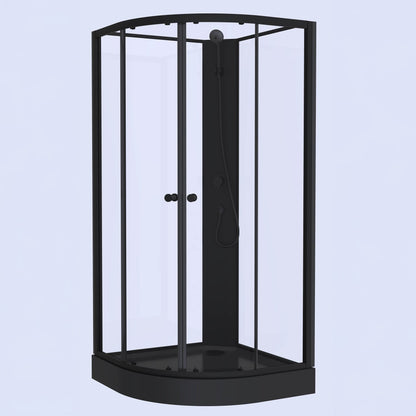 Duschkabin halvrund 90x90x195 cm - svarta profiler - klarglas - inkl. blandare och dusch - Austin