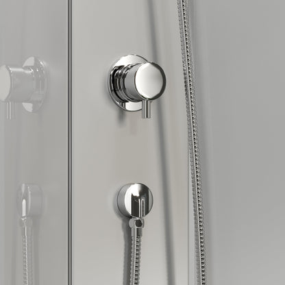 Duschkabin halvrund 90x90x195 cm - satinprofiler - klarglas - inkl. blandare och dusch - Austin