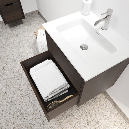 Badrumsmöbel i massiv ek - 2 lådor med push-open - 100x46x57 cm - svart ek - vitt handfat Porslin - Gribskov