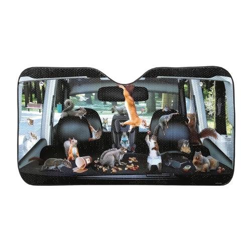 Car Full of Squirrels 50 x 27-1/2 Auto Sunshade