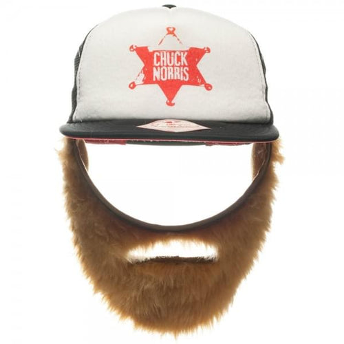 Chuck Norris White Trucker Hat With Beard