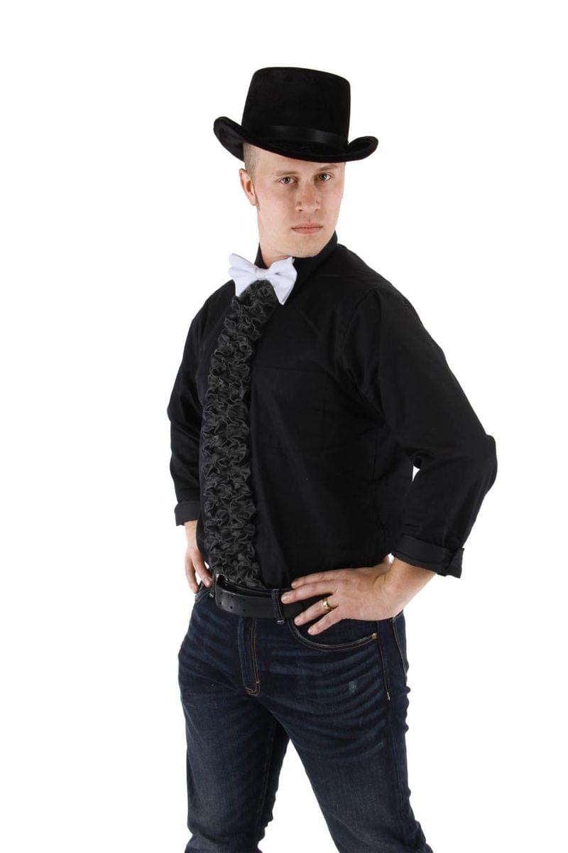 24 Insta-Tux Costume Ruffle & Bow Tie Adult: Black Ruffle & White Tie