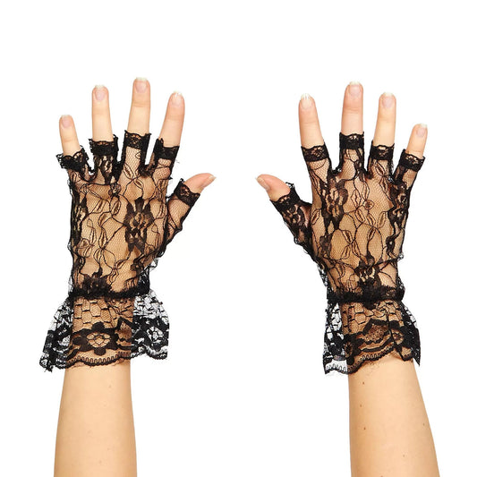 80's Punk Rock - Black Lace Fingerless Costume Gloves