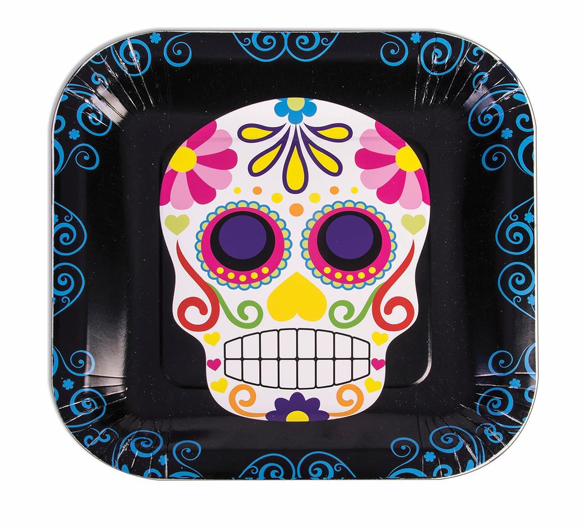 Day Of The Dead 9 Square Disposable Plate 8 Pack