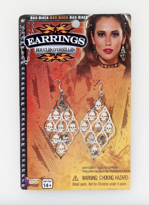 Biker Skull Dangle Earrings Costume Jewelry