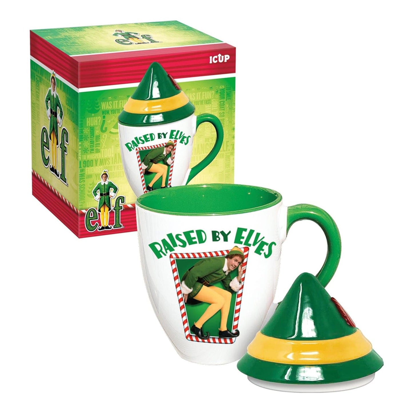 Elf Raised BY Elves 16 Ounce Ceramic Mug With Lid