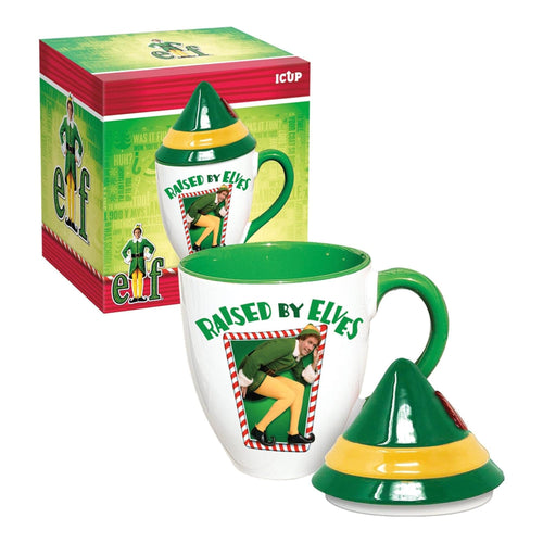 Elf Raised BY Elves 16 Ounce Ceramic Mug With Lid