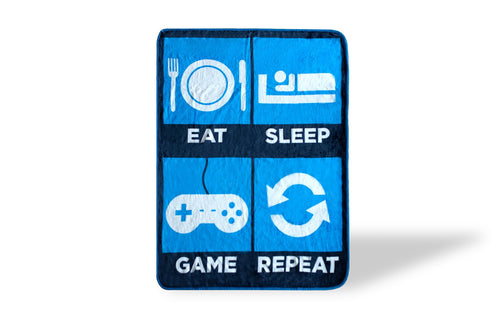 Eat Sleep Game Repeat Large Gamer Fleece Throw Blanket | 60 x 45 Inches