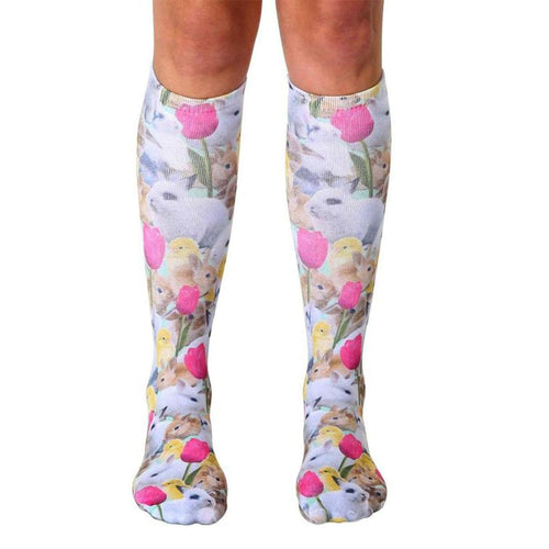 Easter Bunnies Photo Print Knee High Socks